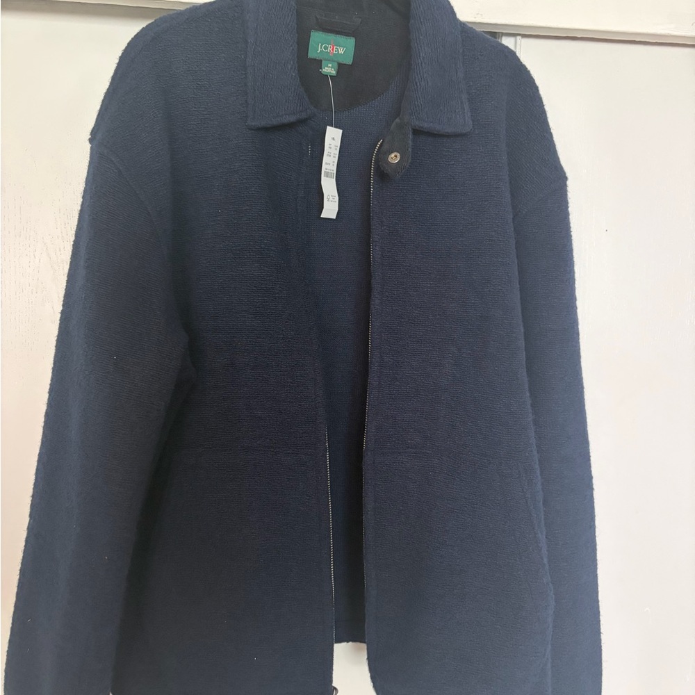 J CREW Men’s Navy Blue Full Zip Fleece Jacket Chest Pockets Size M New